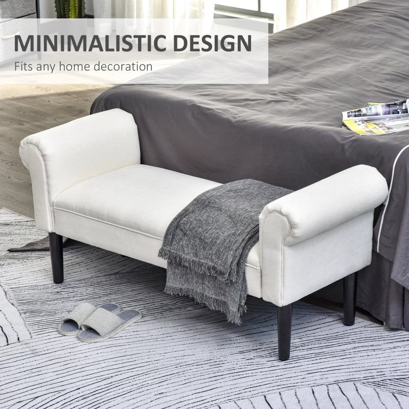 HOMCOM 52" End of Bed Bench, Linen Upholstered Ottoman Bench, Bedroom Entryway Bench With Armrests, Cream White