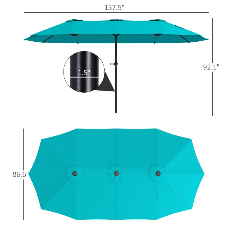 Outsunny 13 ft. Extra Large Patio Umbrella with Easy Crank Handle, Vents for Outdoor, Patio, UPF30+, Navy Blue