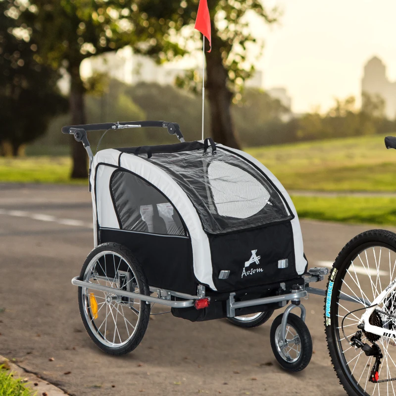 Aosom Elite 360 Swivel Bike Trailer for Kids Double Child Two-Wheel Bicycle Cargo Trailer With 2 Security Harnesses, White