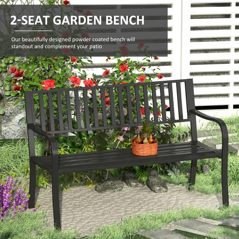 Outsunny 50" Outdoor Garden Bench, Patio Bench with Slatted Seat, Metal Porch Bench for Backyard, Poolside, Lawn, Black