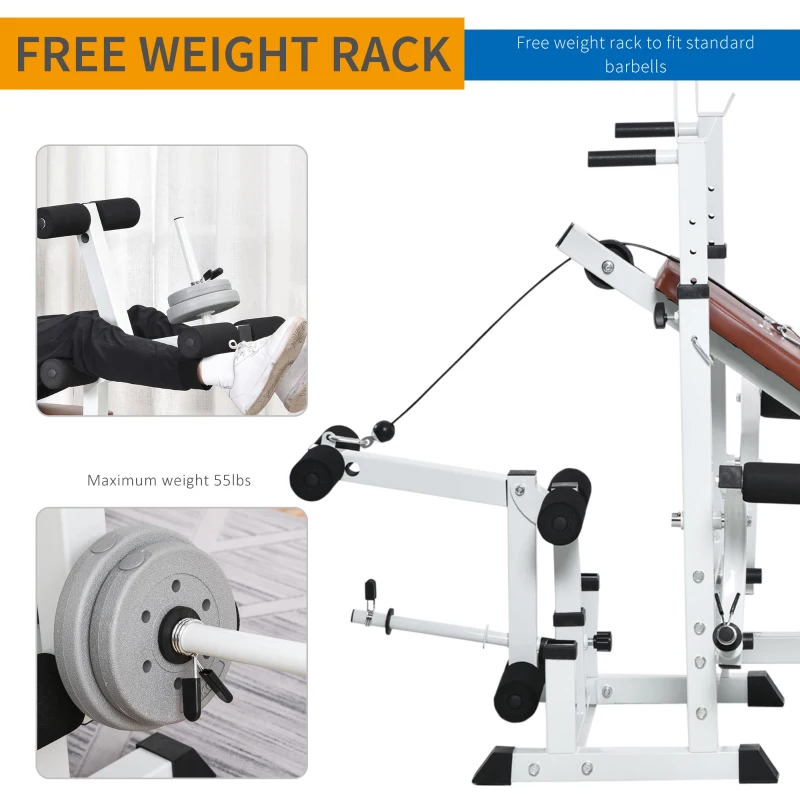 Soozier Multi-Exercise Full-Body Weight Rack with Bench Press, Leg Extension, Chest Fly Resistance Band & Preacher Curl