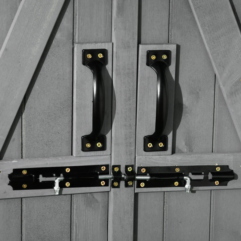 Outsunny Outdoor Storage Cabinet Wooden Garden Shed Utility Tool Organizer with Waterproof Asphalt Rood, Lockable Doors, 3 Tier Shelves for Lawn, Backyard, Gray