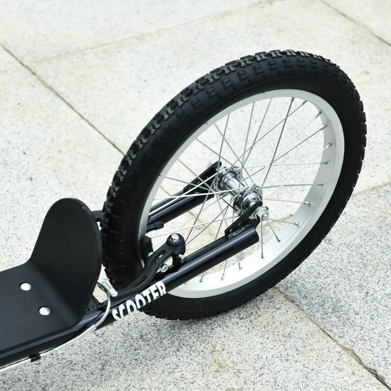 Aosom Youth Scooter Kick Scooter for Kids 5+, Max Load 220 LBS., with Adjustable Handlebar, 16" Inflatable Wheels, Dual Brakes, Black