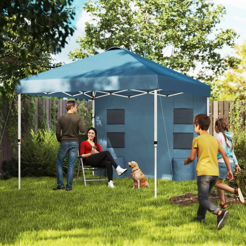 Outsunny 10' x 10' Pop Up Canopy Tent w/ Sidewall, UPF50+ Height Adjustable Instant Sun Shelter w/ Storage Pockets, Sea Blue