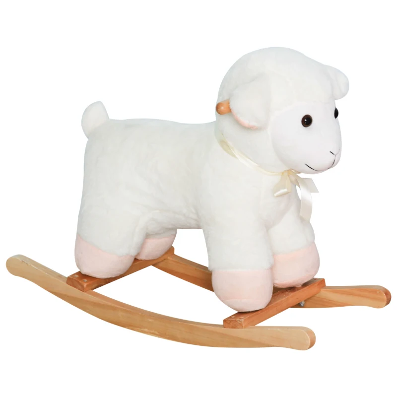 Qaba Lamb Rocking Horse Sheep, Nursery Stuffed Animal Ride On Rocker for Kids, Wooden Plush, White
