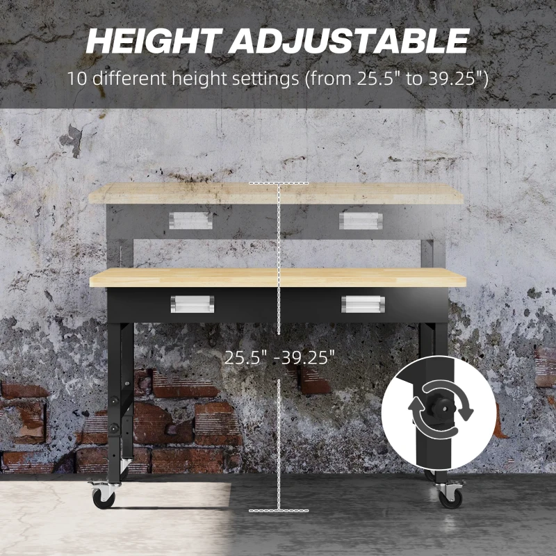 HOMCOM 47" Work Bench with Drawer with Drawer, Black/Natural