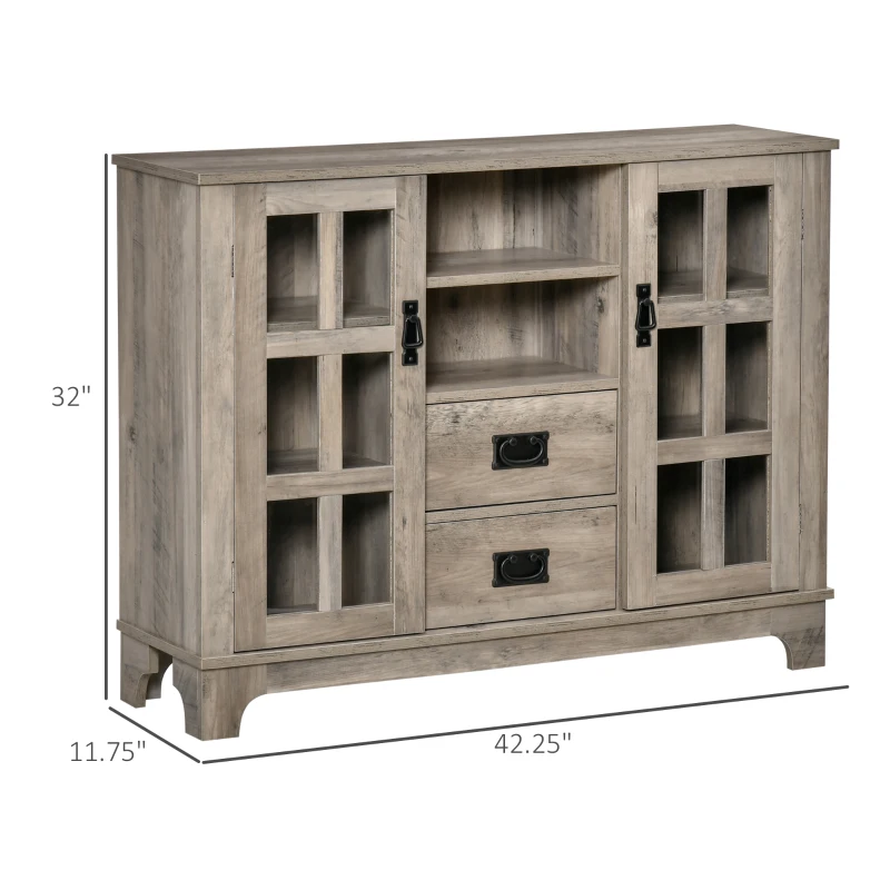 HOMCOM Sideboard Buffet Cabinet with Glass Door, Coffee Bar Cabinet with Storage Drawers & Adjustable Shelves for Kitchen, Living Room, Gray