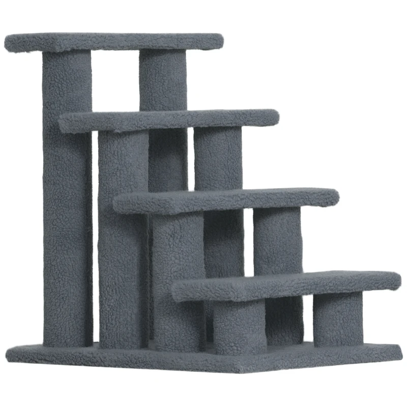 PawHut 25" 4-Step Multi-Level Carpeted Cat Scratching Post Pet Stairs, Gray