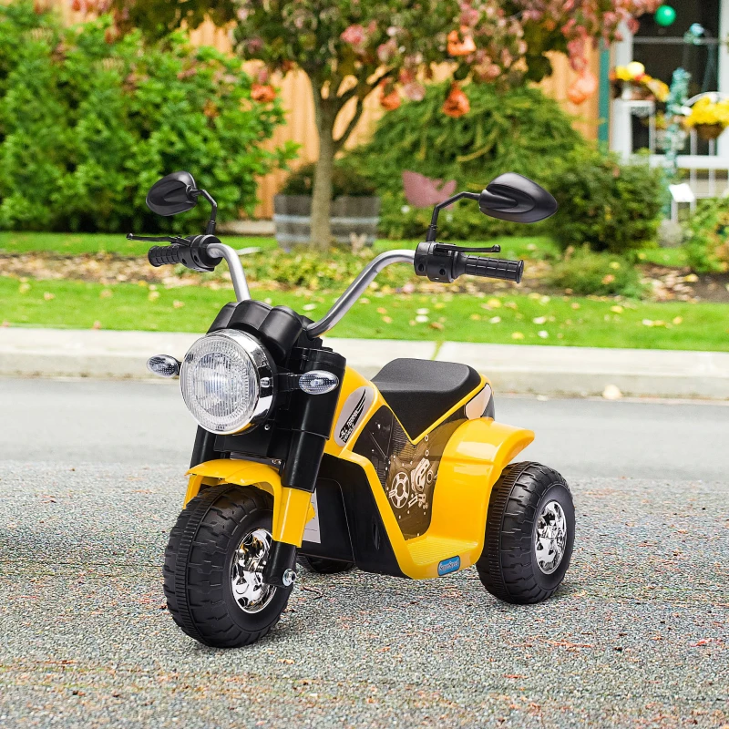 Aosom Electric Motorcycle for Kids, 6V Battery Powered Ride-On Dirt Bike 3-Wheels Motorbike with Horn Headlights Realistic Sounds Speed for 18 - 36 Months Yellow