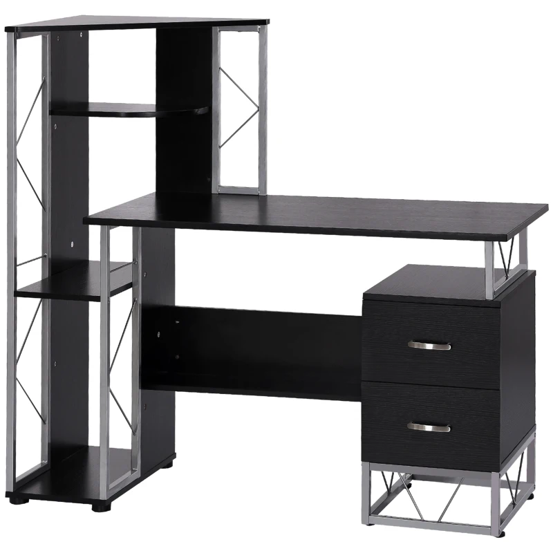 HOMCOM 52" Modern Computer Desk with Storage Shelves and Drawers, Home Office Desk, Study Workstation with CPU Stand, Black