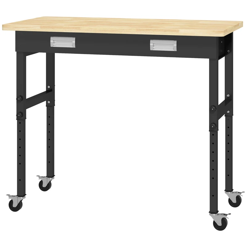 HOMCOM 47" Work Bench with Drawer with Drawer, Black/Natural