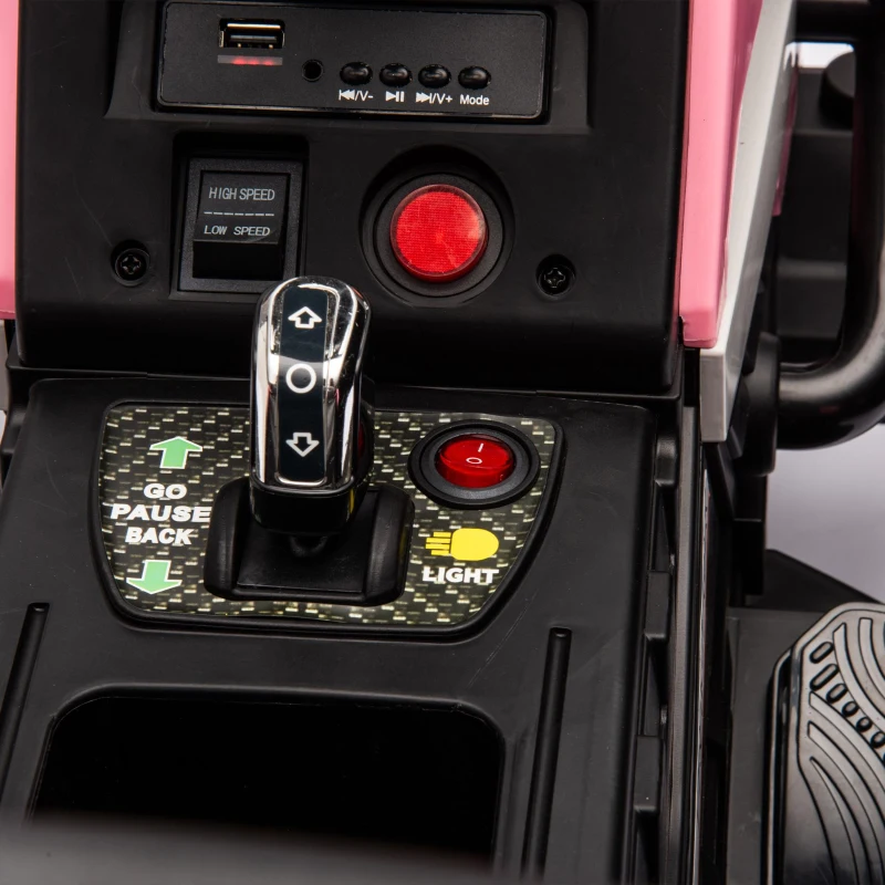 24V Battery Powered Electric Toy with 3-Speed Adjustable and Remote Control, Ride-On Tractor with Trailer, USB, MP3, LED Lights, for Kids, Pink