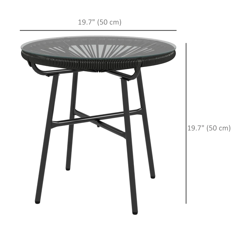Outsunny Rattan Side Table, Round Outdoor Table, with Round PE Rattan and Tempered Glass Table Top for Patio, Garden, Black