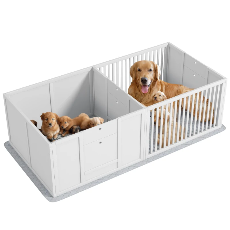 PawHut Dog Whelping Box w/ Waterproof Pee Pad & Adjustable Door for Small, Medium & Large Breed Dogs, 65" x 31.5"