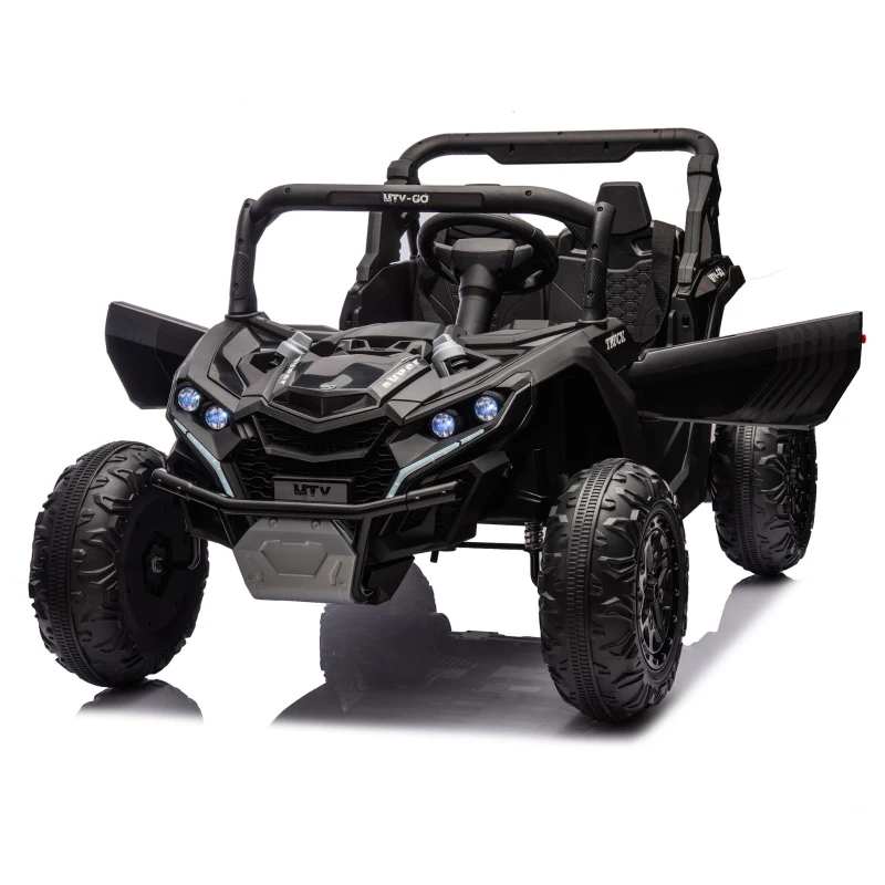 24V Remote Control 2-Seater Kids Ride On UTV with Slow Start, Anti-Collision Bar, Ride on Toys with Storage Space, USB, Bluetooth, Black