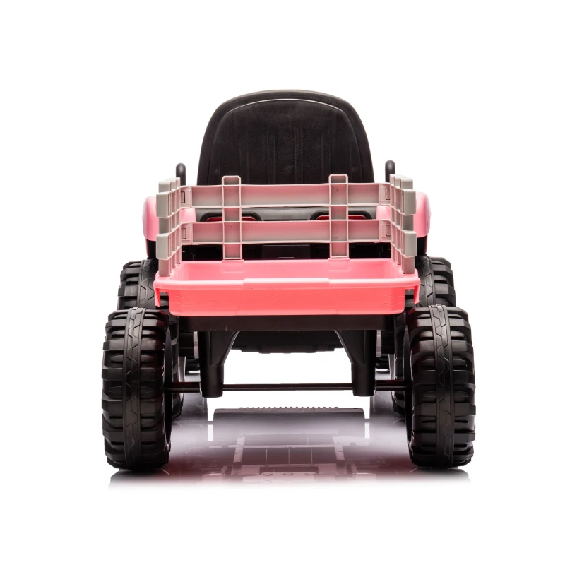 12V Battery Powered Ride-On Tractor with Trailer and 3-Speed Adjustable, Electric Toy with 2-Point Safety Belt, Bluetooth, and LED Light, Pink