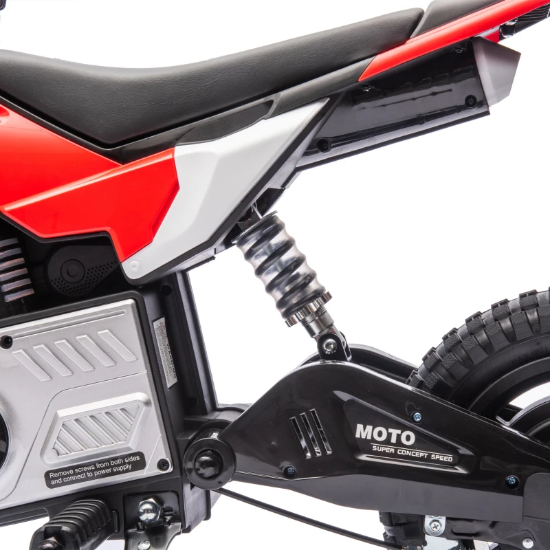 24V Kids Ride On Motorcycle with Rear Wheel Shock Absorber, 200W Powered Electric Dirt Bike with Adjustable Speed, for Ages 5-15, Red