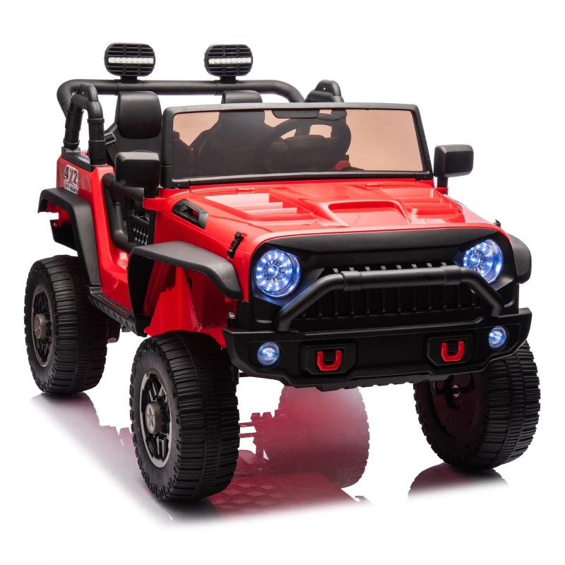 24V Parent Control 2-Seater Kids Ride On Truck with 200W Dual Motors, Ride on Toys with LED Lights, MP3, Bluetooth, for Kids Aged 3+, Red