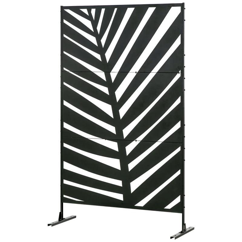 Outsunny Metal Outdoor Privacy Screen, 48" x 78" H Decorative Outdoor Divider with Stand and Expansion Screws, Freestanding Privacy Panel for Garden Backyard Deck Pool, Banana Leaf