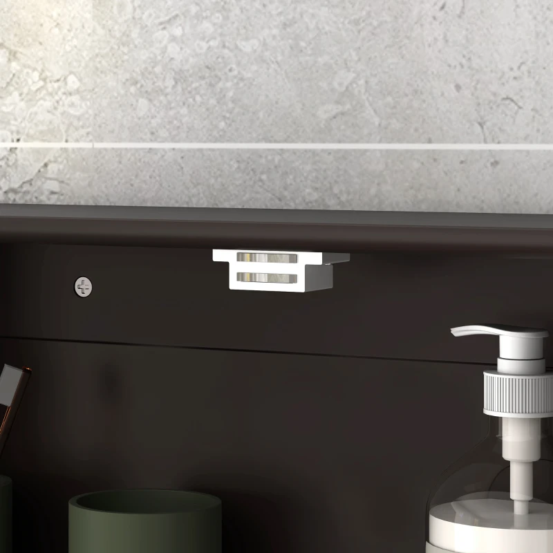 kleankin Medicine Cabinet, Wall-Mounted Bathroom Mirror Cabinet with Double Doors, Open Shelf, and Adjustable Shelf, Modern Bathroom Wall Cabinet, Dark Brown