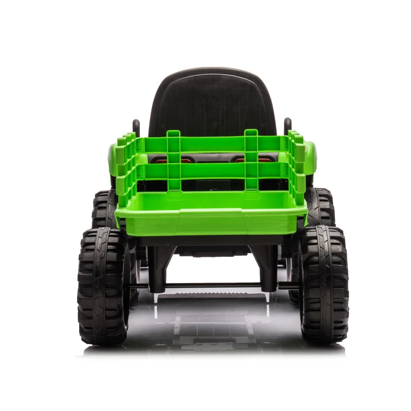 12V Ride-On Tractor with Trailer and Safety Belt, Battery Powered Electric Toy with 3-Speed, USB, MP3, LED Lights, for Kids Aged 3-6, Green
