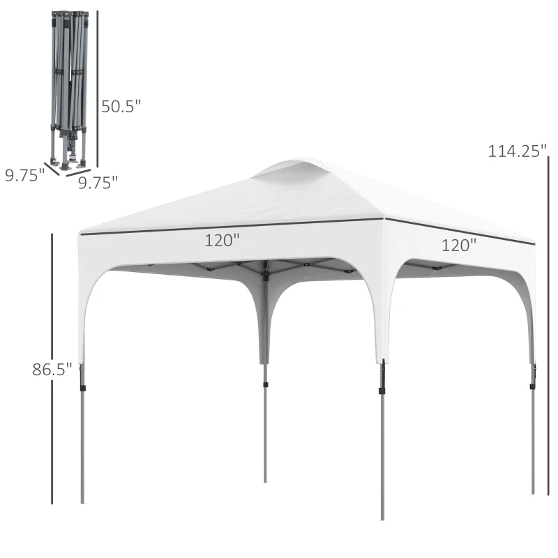 Outsunny 10' x 10' Pop Up Canopy Tent with Wheeled Carry Bag and 4 Sand Bags, Instant Sun Shelter, Tents for Parties, Height Adjustable, for Outdoor, Garden, Patio, White