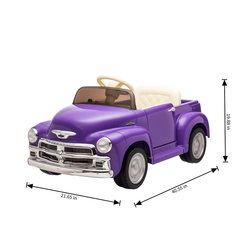 12V Kids Ride On Truck Car with Parental Control and 3-Speed, Licensed Chevrolet 3100 Pickup with LED Lights, Bluetooth, for Ages 3+, Purple