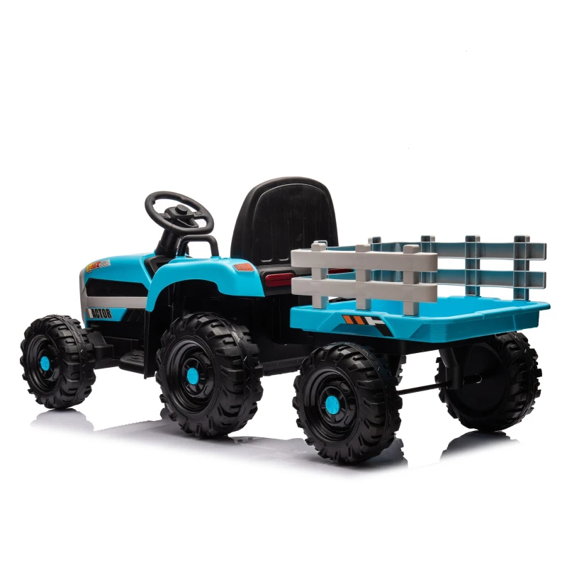 12V Battery Powered Ride-On Tractor with Trailer, Electric Toy with Remote Control, 3-Speed Adjustable, 2-Point Safety Belt, and Bluetooth, Blue