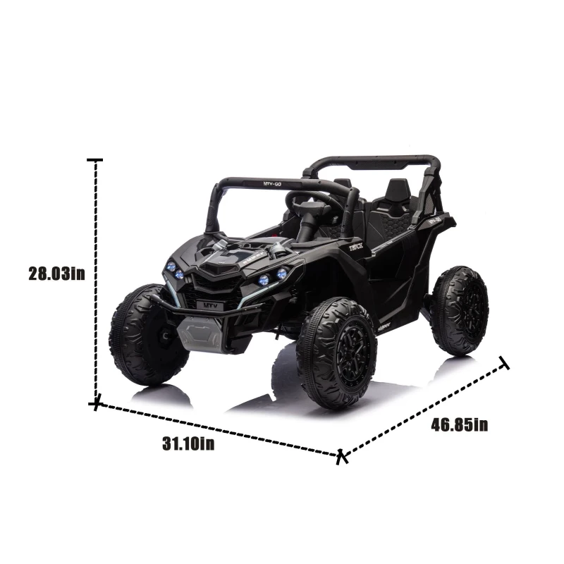 24V Remote Control 2-Seater Kids Ride On UTV with Slow Start, Anti-Collision Bar, Ride on Toys with Storage Space, USB, Bluetooth, Black