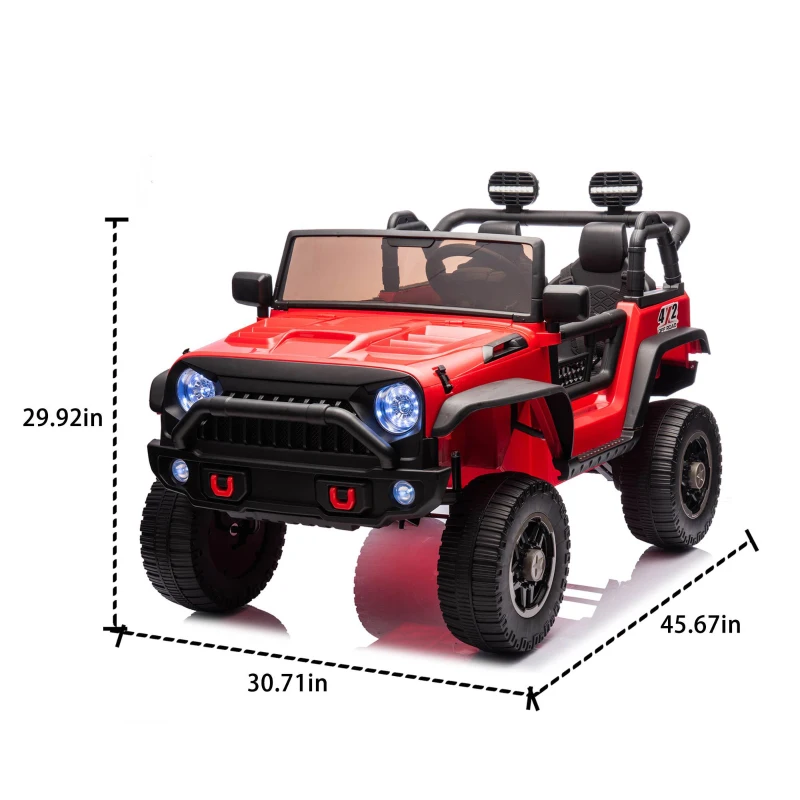 24V Parent Control 2-Seater Kids Ride On Truck with 200W Dual Motors, Ride on Toys with LED Lights, MP3, Bluetooth, for Kids Aged 3+, Red
