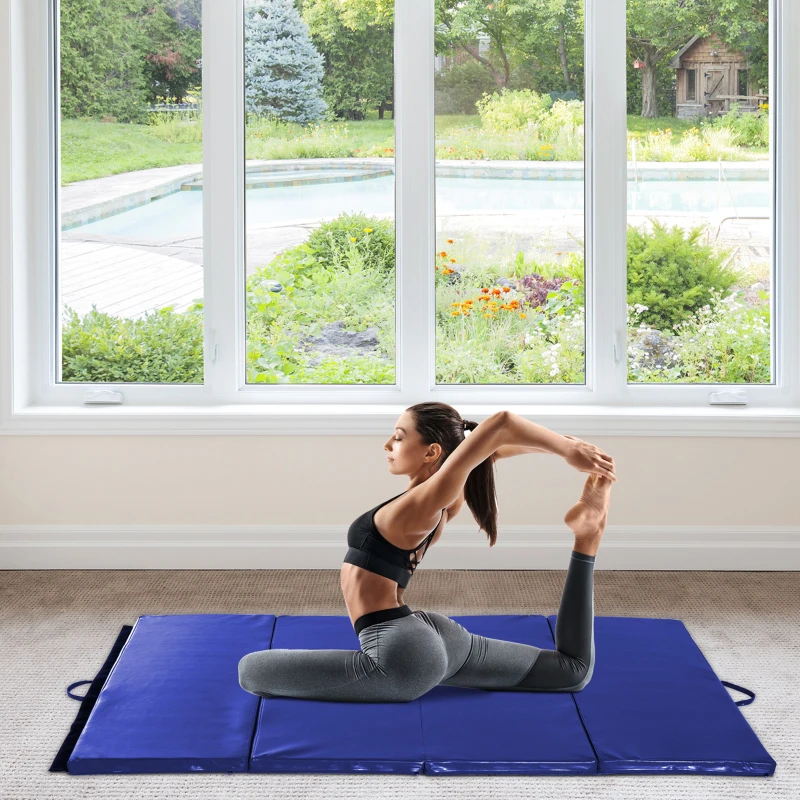 Soozier 4'x6'x2'' Folding Gymnastics Tumbling Mat, Exercise Mat  with Carrying Handles for Yoga, MMA, Martial Arts, Stretching, Core Workouts, Blue