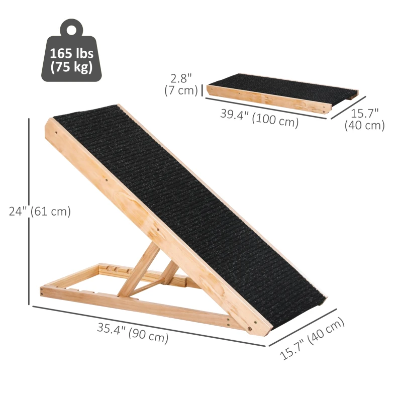 PawHut Dog Ramp Foldable Pet Ramp for Bed Couch, Height Adjustable, for Cats Large Dogs with Non Slip Carpeted Surface