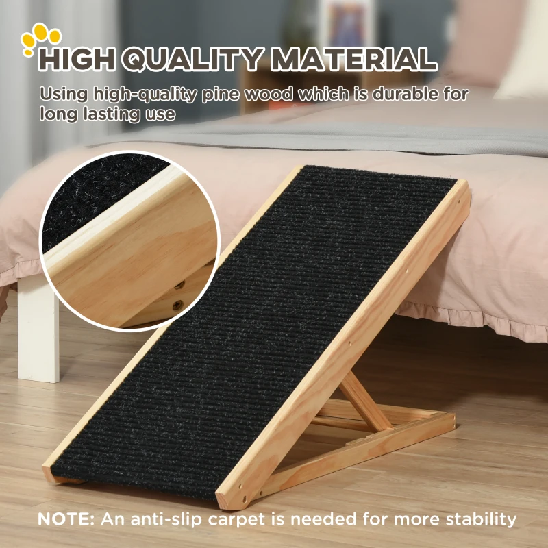 PawHut Dog Ramp Foldable Pet Ramp for Bed Couch, Height Adjustable, for Cats Large Dogs with Non Slip Carpeted Surface