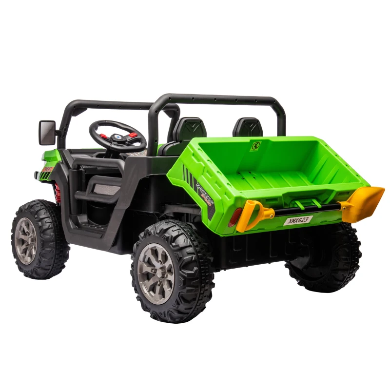 24V 2-Seater Ride On Truck with Dump Bed and Shovel, Non-Slip Tires, Electric UTV with Remote Control for Kids Ages 3-8, Green