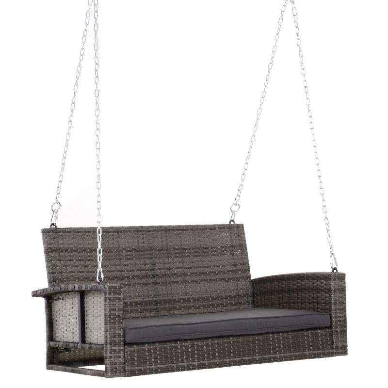 Outsunny 2-Person Wicker Hanging Porch Swing Bench, Front