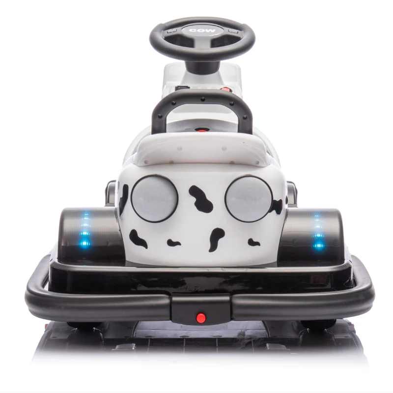 12V Kids Ride On Bumper Car with 360° Rotation, Sound Effects, LED Lights, and Customizable Stickers for Ages 3-5, 30" L x 21" W x 19" H, White