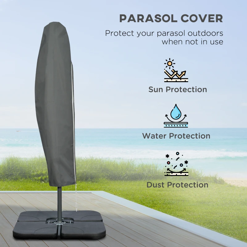 Outsunny 9.6ft Offset Patio Umbrella Garden Hanging Parasol Banana Cantilever Umbrella with Base, Crank, Navy Blue