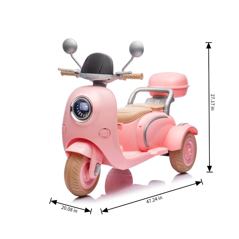 12V 2-Seater Kids Ride On Electric Motorcycle with Backseat Flip Adult Seat, Slow Start, Multifunction Player, and Oversized Storage Box, Pink