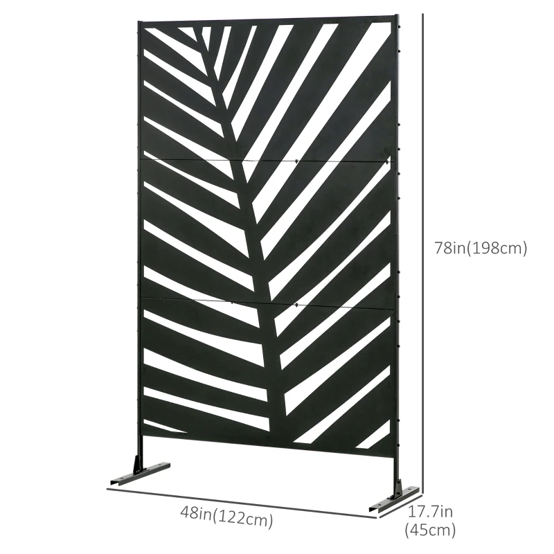 Outsunny Metal Outdoor Privacy Screen, 48" x 78" H Decorative Outdoor Divider with Stand and Expansion Screws, Freestanding Privacy Panel for Garden Backyard Deck Pool, Banana Leaf