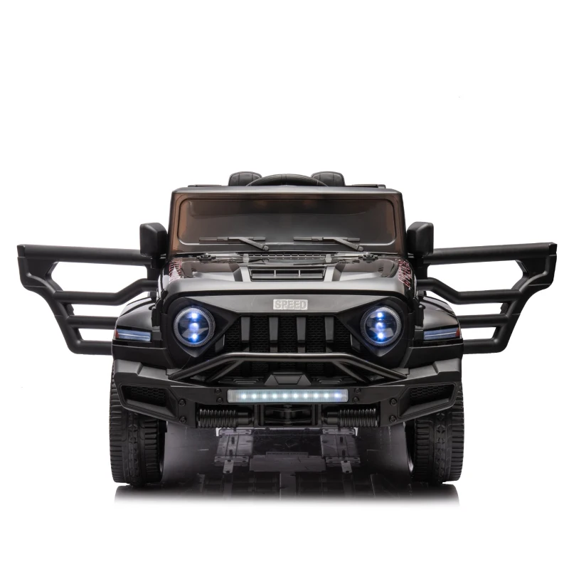 24V Battery Powered 4WD Ride On Car with Remote Control, Music and Lights, Five-Point Safety Belt, and Rocking Chair Mode, for Kids, Black