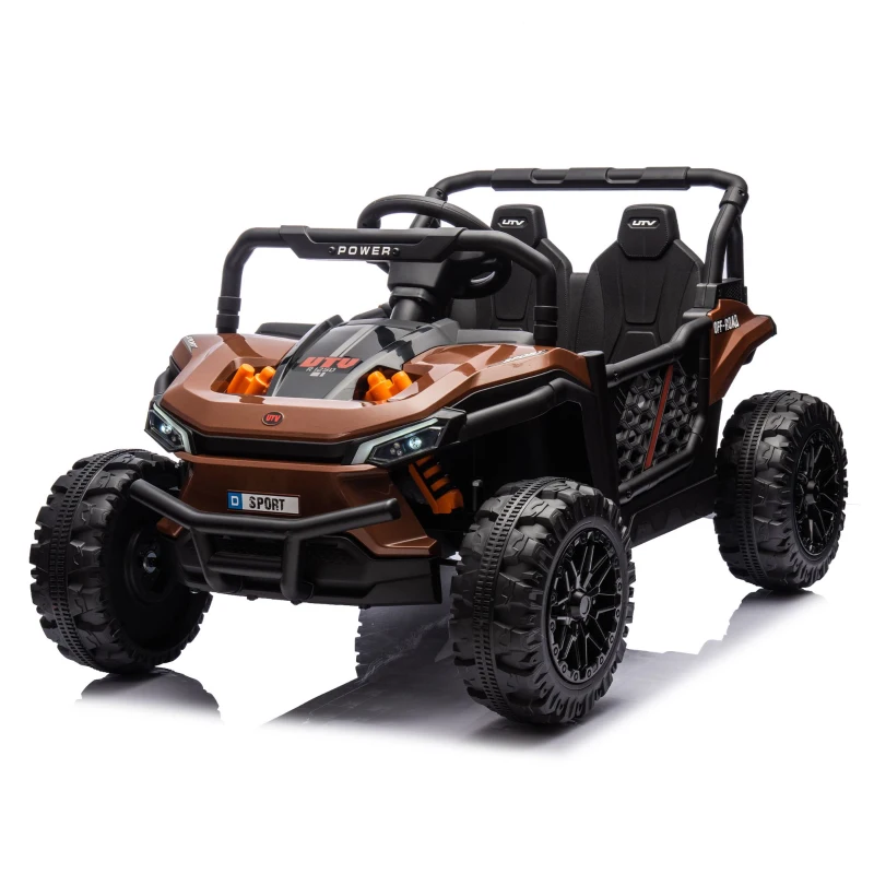 24V Kids Ride On UTV with Adjustable Speed, Bluetooth, Multimedia Player, and Rear Storage, Electric Toy with Parent Control, for Ages 3+, Brown