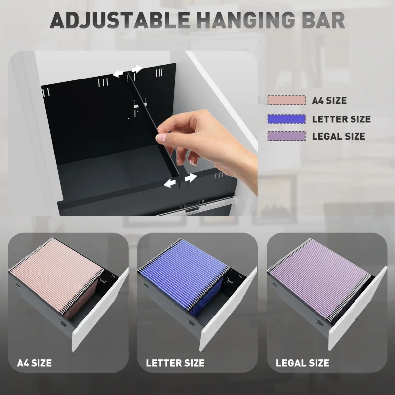 Vinsetto File Cabinet, Vertical Filing Cabinet with Adjustable Partition for A4 Letter Size, Lockable for Office, White