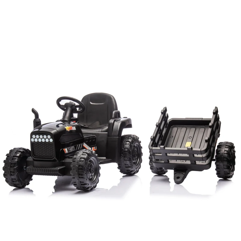 24V Remote Ride-On Tractor with Trailer, 3-Speed Adjustable, Battery Powered Electric Toy with USB, MP3, Bluetooth, LED Lights, for Kids, Black