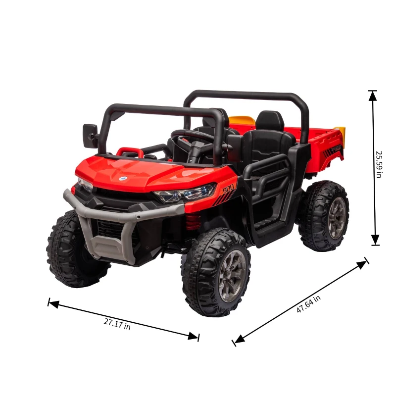 24V 2-Seater Ride On Truck with Remote Control, Electric UTV with Dump Bed and Shovel, Non-Slip Tires, for Kids Ages 3-8, Red