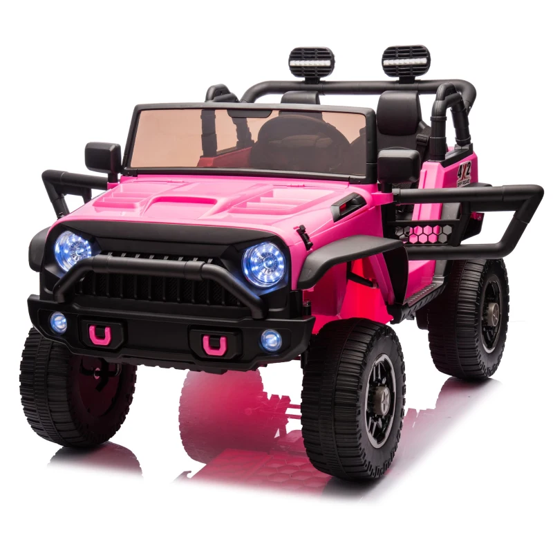 24V 200W Motors 2-Seater Kids Ride On Truck with Remote Control, Ride on Toys with Bluetooth, and Seat Belts, Suitable for Kids Aged 3+, Pink