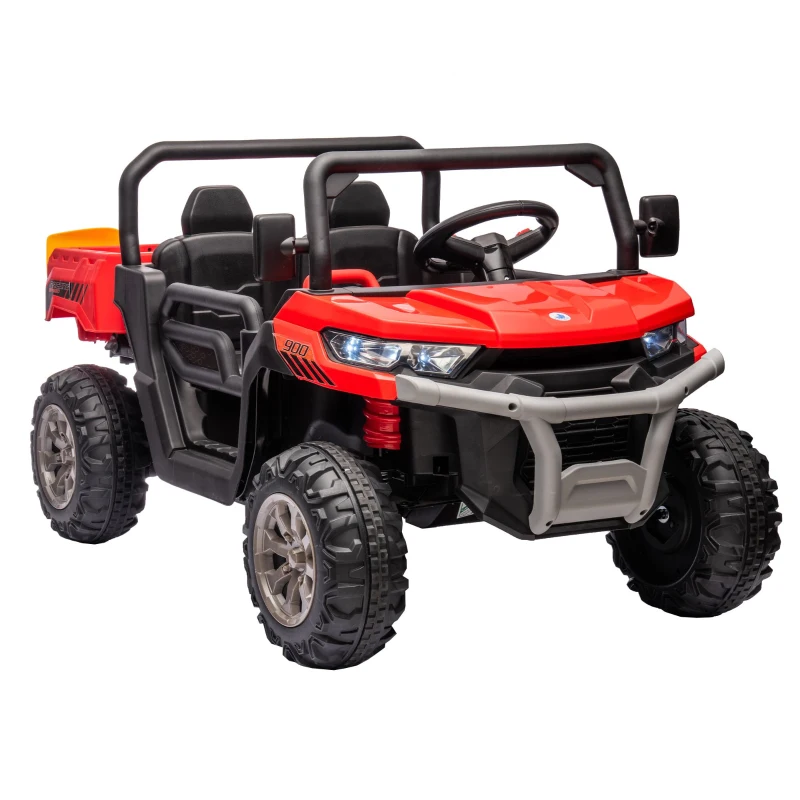 24V 2-Seater Ride On Truck with Remote Control, Electric UTV with Dump Bed and Shovel, Non-Slip Tires, for Kids Ages 3-8, Red