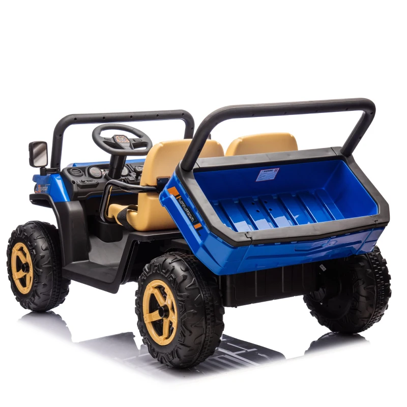 24V Remote Kids Ride On UTV with 2-Seater and Automatic Tipping Bucket, Ride On Dump Truck with Slow Start, LED Lights, for Ages 3-8, Blue