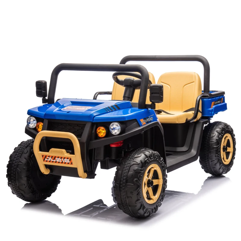 24V Remote Kids Ride On UTV with 2-Seater and Automatic Tipping Bucket, Ride On Dump Truck with Slow Start, LED Lights, for Ages 3-8, Blue
