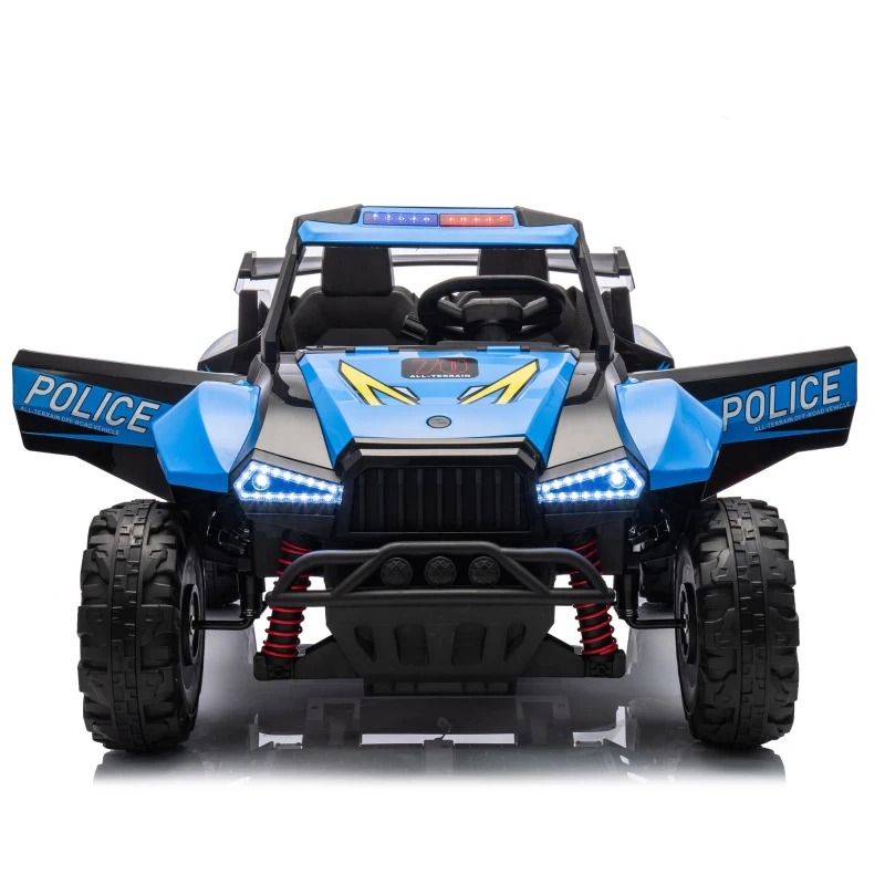 24V 2-Seater Police Car Design Kids Ride On Electric Car with Parent Control, Ride on Toys with Bluetooth, MP3, USB/TF, LED Lights, Blue