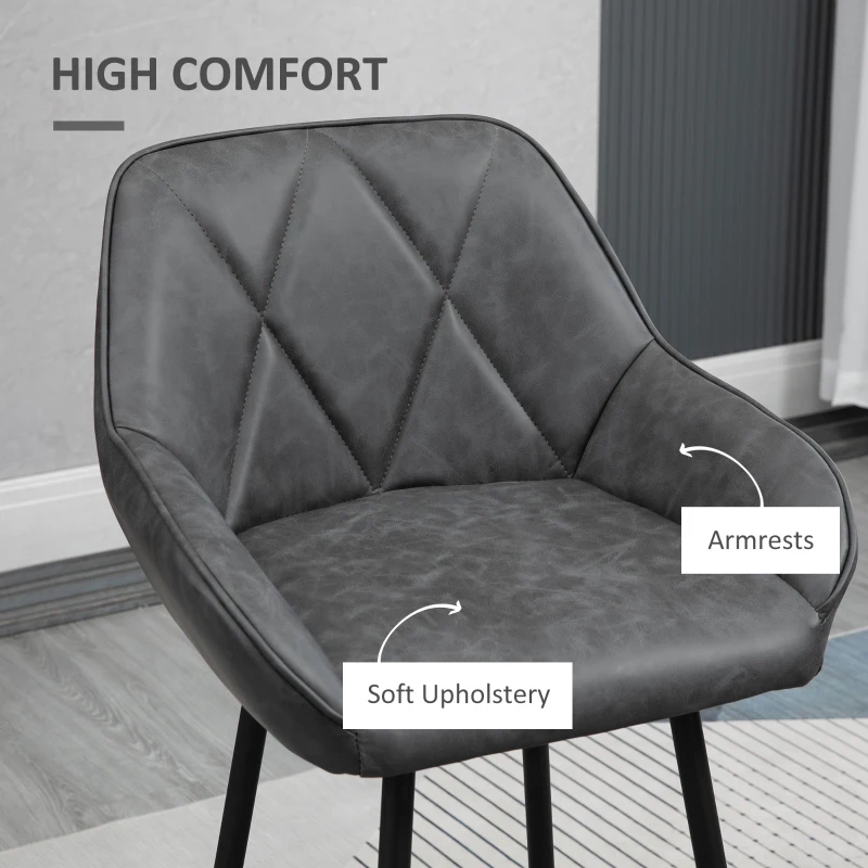 HOMCOM Retro Bar Stools Set of 2, Bar Chairs with Footrest, 30" (76 cm.) Kitchen Stools with Backs and Steel Legs, for Kitchen Island and Home Bar, Grey